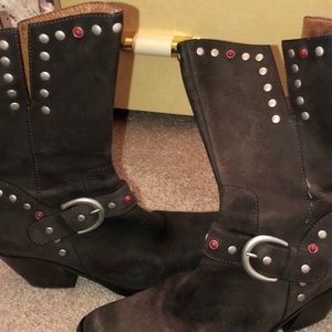 Suede boot with studs matching purse